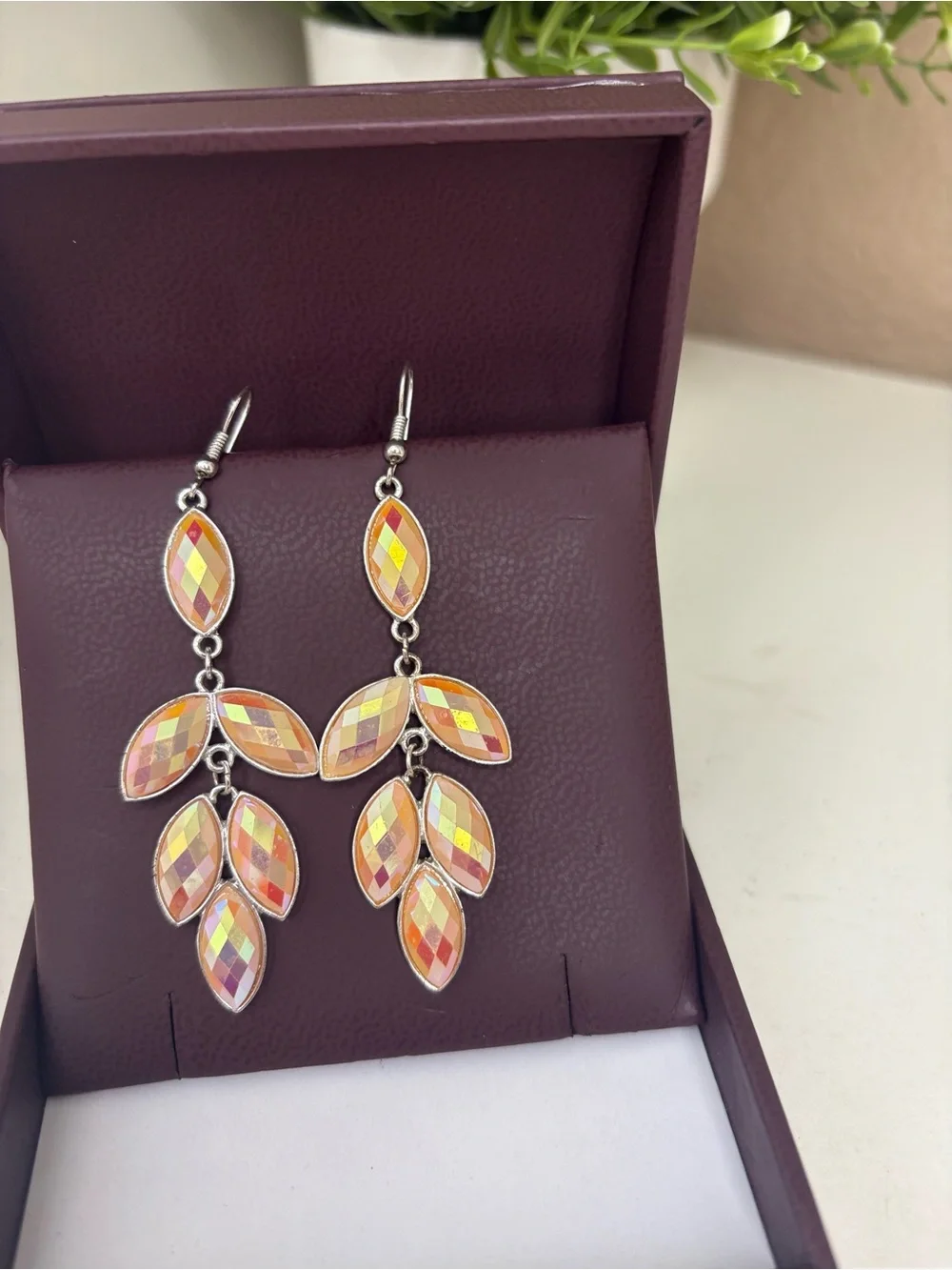 Elegant chandelier earring silver tone statement